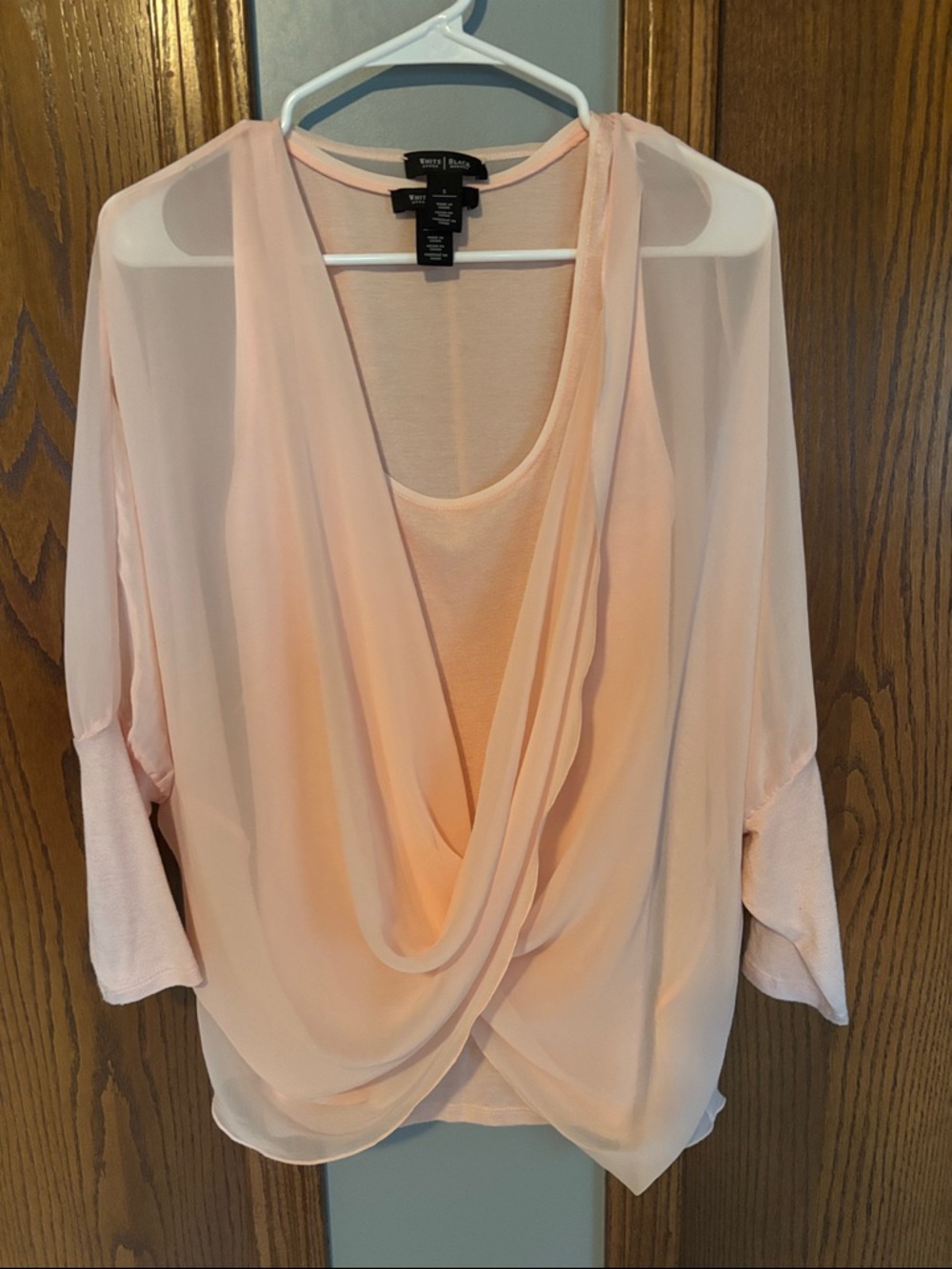 White House Black Market Peach Sheer Draped Blouse